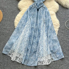 Spaghetti Strap Lace Maxi A-Line Dress