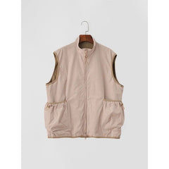 Sleeveless Stand Collar Plaid Panel Zip Vest