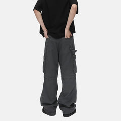 Mid Rise Plain Straight Leg Cargo Jeans