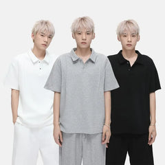 Short Sleeve Plain Polo Shirt / Drawstring Waist Sweat Shorts