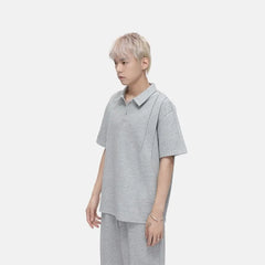 Short Sleeve Plain Polo Shirt / Drawstring Waist Sweat Shorts