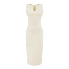 Sleeveless V-Neck Plain Midi Sheath Dress