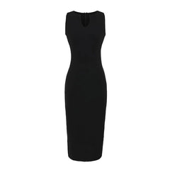 Sleeveless V-Neck Plain Midi Sheath Dress