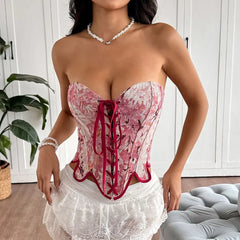 Lace Up Jacquard Tube Bustier Top