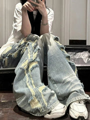 Low Waist Washed Distressed Baggy Jeans
