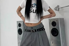 Unisex Striped Loose-Fit Shorts With Belt