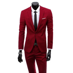 Set: Lapel Collar Plain Single Breasted Blazer + Button Vest + Mid Rise Dress Pants