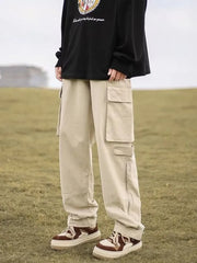 Mid Rise Plain Cargo Straight Leg Pants