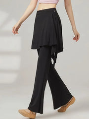 High Waist Plain Skirt Overlay Flared Dance Pants