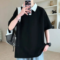 Elbow-Sleeve Contrast Collar Polo Shirt