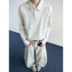 Long-Sleeve Plain Polo Shirt