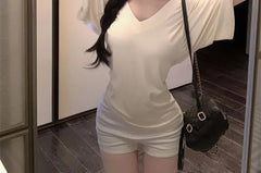 Batwing-Sleeve V-Neck Plain Slim Fit T-Shirt
