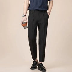 Mid Rise Plain Crop Straight Leg Pants