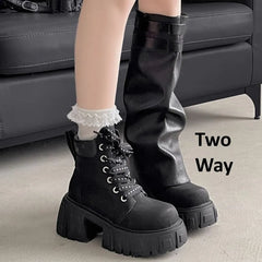 Lace-Up Platform Chunky Heel Short Boots