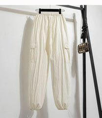 Drawstring Waist Plain Cropped Harem Cargo Pants