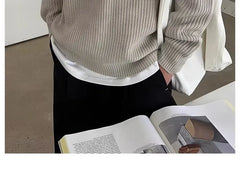 Long-Sleeve Half Zip Plain Knit Top