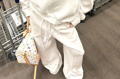 Off-Shoulder Safety Pin Accent Zipped Sweatshirt / Drawstring Waist Baggy Sweatpants