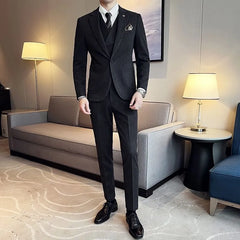 Set: Notch Lapel Single-Breasted Blazer + Shawl Lapel Double-Breasted Vest + Mid Rise Tapered Dress Pants