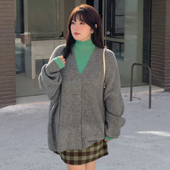 [XL-2XL] V-Neck Ribbed Cardigan