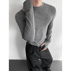 Long-Sleeve Mock Neck Plain Slim Fit T-Shirt