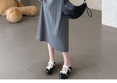 Maternity Long-Sleeve Collared Cable Knit Midi Bodycon Dress