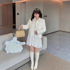 [XL-4XL] Collared Button-Up Plain Jacket