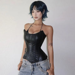 Faux Leather Bustier Top
