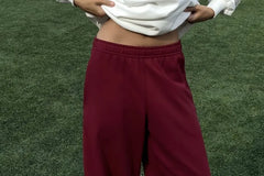 Low Waist Plain Straight-Fit Wide-Leg Sweatpants