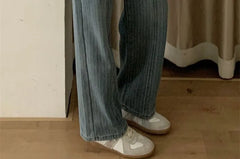 High Rise Fleece-Lined Washed Loose Fit Jeans
