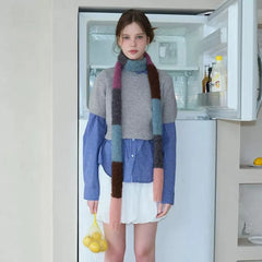 Color Block Knit Narrow Scarf