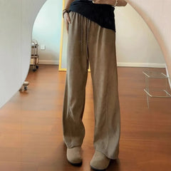 Drawstring Waist Plain Corduroy Wide Leg Sweatpants
