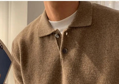 Long-Sleeve Plain Polo Knit Top