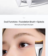2 in 1 Curved Flat Foundation Brush with Spatula Brown & Silver - One Size