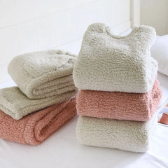 Couple Matching Pajama Set: Round Neck Plain Fleece Sweatshirt + Elastic Waist Straight Leg Pants (Various Designs)