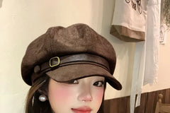 Belt Faux Suede Newsboy Cap