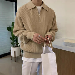 Collared Plain Half Zip Sweater / Long Sleeve Crew Neck Plain T-Shirt