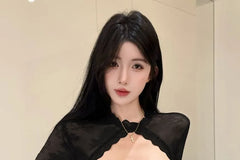 Long-Sleeve Mock Neck Cutout Lace Bustier Top