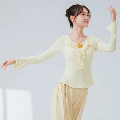 Long-Sleeve Crew Neck Plain Dance Top