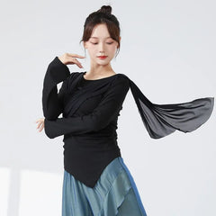 Long-Sleeve Crew Neck Plain Dance Crop Top