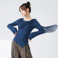 Long-Sleeve Crew Neck Plain Dance Crop Top