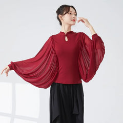 Long-Sleeve Keyhole Plain Dance Top