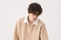 Drop Shoulder Mock Two Piece Polo  Sweater