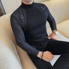 Long Sleeve Mock Neck Buckled Panel Top