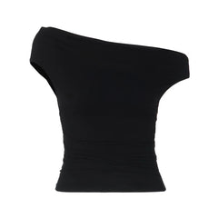 Off Shoulder Plain Slim-Fit Crop Tank Top