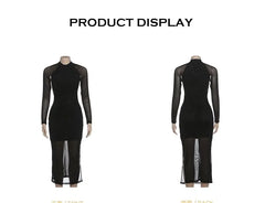Long-Sleeve Mock Neck Glitter Ruched Midi Sheath Dress