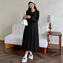 Maternity Long-Sleeve Knit Midi A-Line Dress