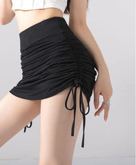High Waist Plain Drawstring Mini Pencil Skirt