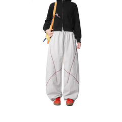 Drawstring Waist Contrast Stitch Baggy Pants