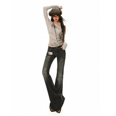 Low Waist Washed Flared Jeans (Various Designs)