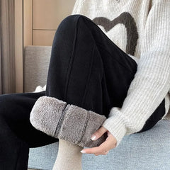 Drawstring Waist Plain Fleece-Lined Corduroy Straight Leg Pants